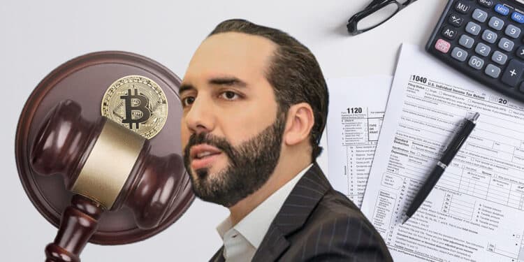 Bukele junto a denuncia y bitcoin.