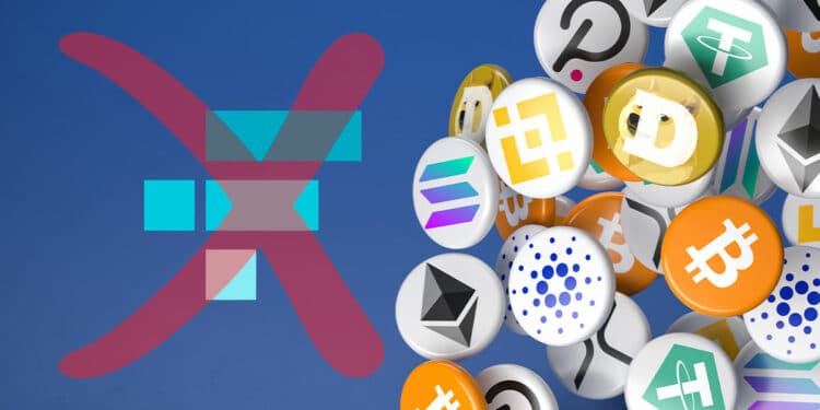 logo de FTX tachado junto a criptomonedas cayendo