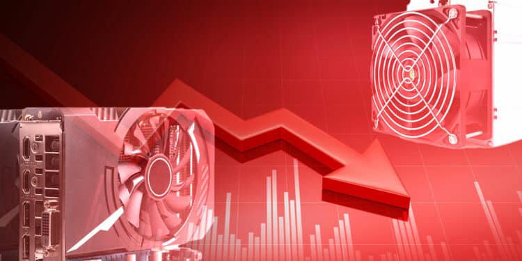 GPY y ASIC para minería con gráfico en rojo