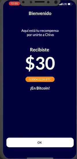 monedero de chivo wallet con notificación de bono recibido