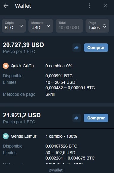 comprar y vender criptomonedas desde la wallet de telegram