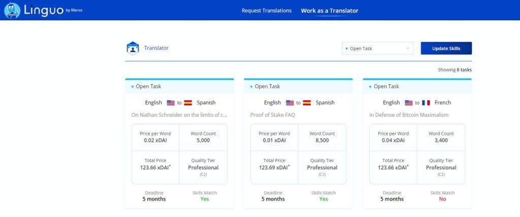 tareas de traduccion disponibles en linguo