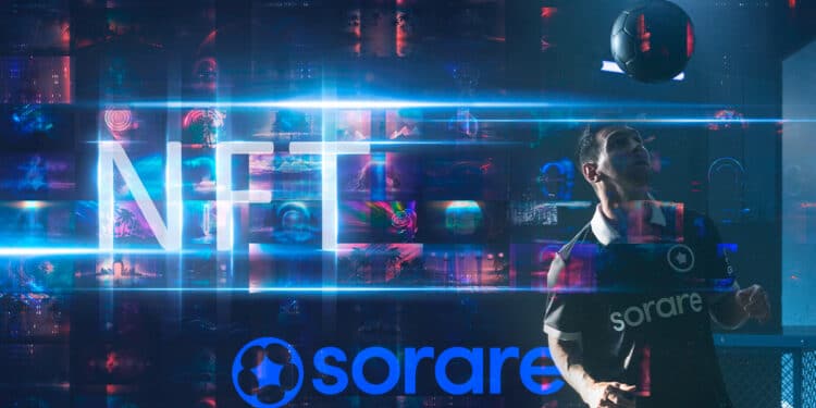 NFT junto a Lionel Messi y logo de Sorare.