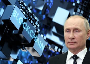 vladimir putin con bloques digitales de blockchain en el fondo