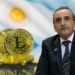 Guillermo Moreno junto a bitcoin y bandera de Argentina.