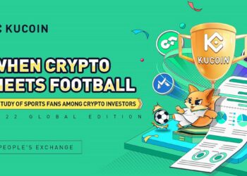 Pancarta promocional del estudio sobre criptomonedas y fútbol de Kucoin.