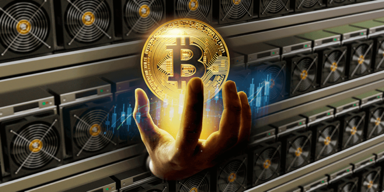 bitcoin con gráfico de dificultad junto a mineros.