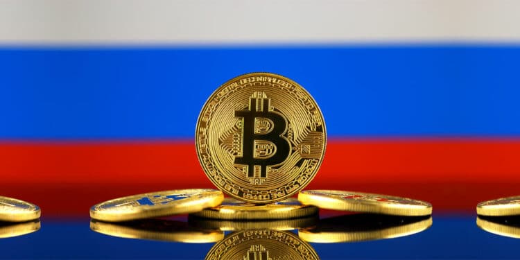 bitcoin y bandera de rusia