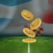 Fan token de Argetnina y Croacia con banderas al fondo en campo de fútbol