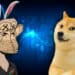 Bored Ape y Dogecoin con gráfica azul de mercado