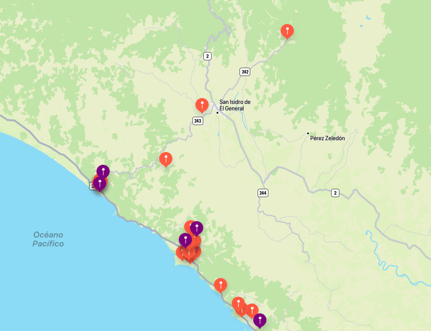 ubicación en el mapa de locales comerciales en Costa Rica que aceptan pagos en bitcoin