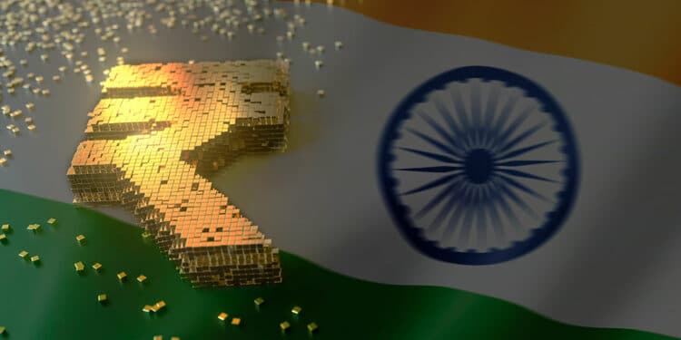 rupia digital y bandera de la india