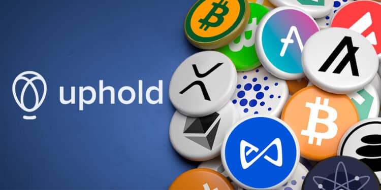 Logo de uphold junto a criptomonedas.
