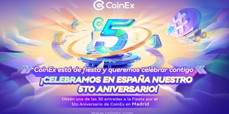 Pancarta promocional de la fiesta del 5to aniversario de CoinEx