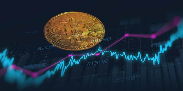 moneda de bitcoi sobre bráfico de precio