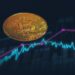 moneda de bitcoi sobre bráfico de precio