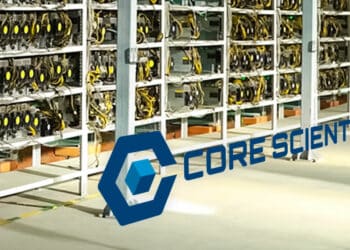 Granja de mineria con logo de core scientific