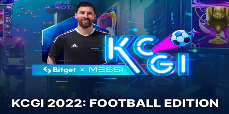 Foto de Messi y el logo del torneo de trading de Bitget, KCGI.