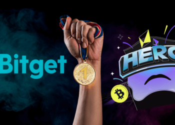 Logo de Bitget junto a premios Hero Trader.