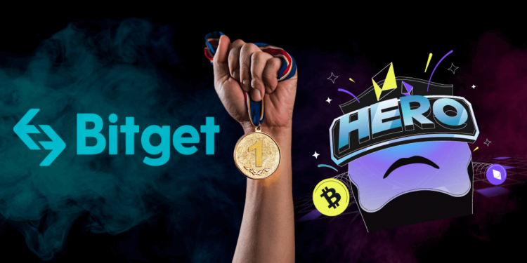 Logo de Bitget junto a premios Hero Trader.