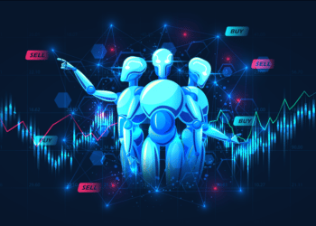 Bots junto a gráfico de trading.