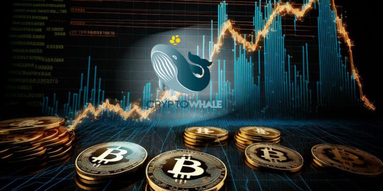 Tabla de gráficos con bitcoin y logo de CryptoWhale