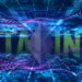 logo de ethereum dentro de red digital dividida con "staking" en el fondo