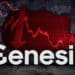 logo de Genesis en habitación destruida con graficos de precio bajistas en el fondo