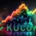 logo de Kucoin en frente de gráfios de mercado artísticos