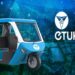 moto taxi junto a logo de etuktuk con ciudad en el fondo