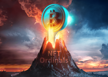 Volcán de NFT Ordinals expulsando a bitcoin.