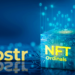 Bloque con NFT Ordinals junto al logo de Nostr.