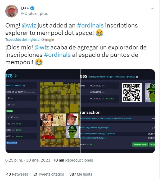 captura de comentarios de usuarios de WIZ solicitando agregar la función de visualizar los Orninals