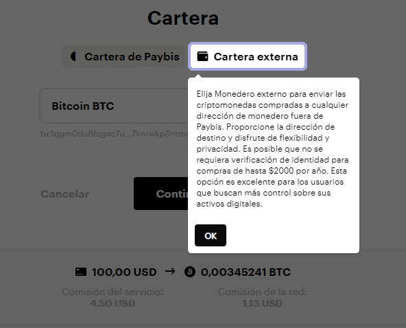 Cartera externa en paybis.