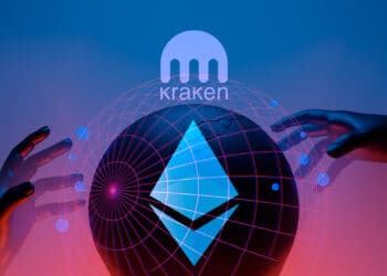 Logo de exchange Kraken y staking de ethereum.