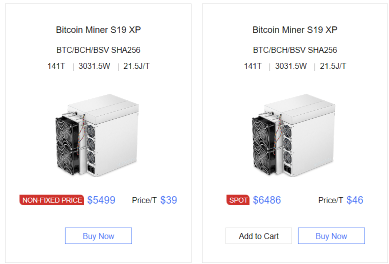 Precios de equipos de minería de Bitcoin.