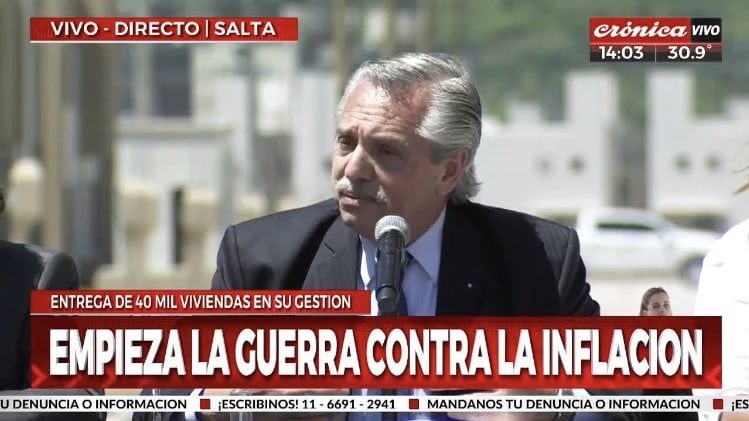 captura de pantalla de transmisión sobre el inicio a la guerra contra la inflacion en argentina