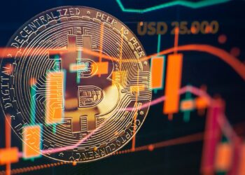 moneda de bitcoin con grafico de precio superpuesto con
