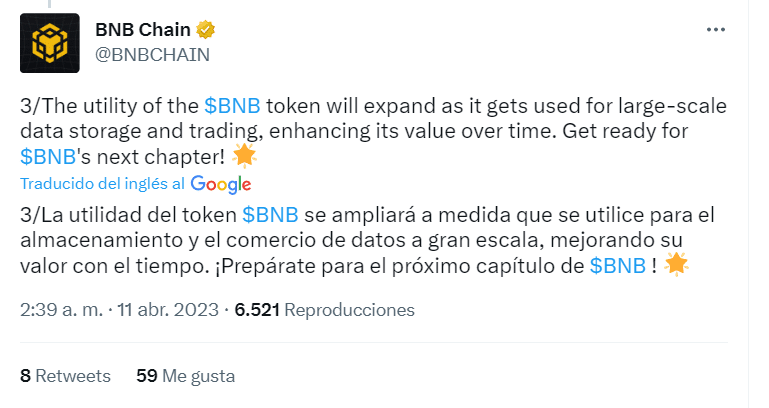 Tuit de BNB Chain.