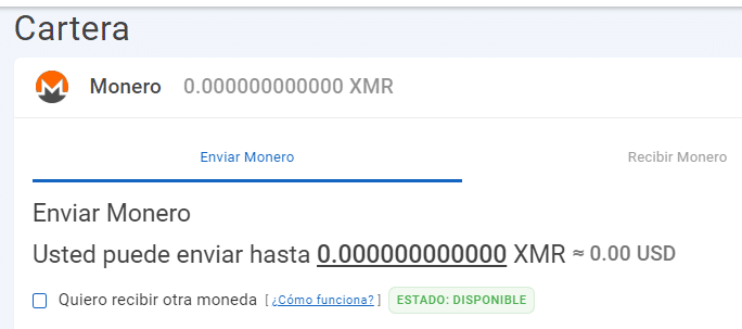 Puede enviarse (venderse) es proporcional a los fondos en XMR en depósito dentro de la wallet de arbitraje.