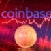 Coinbase y coin con gráficos rojos.