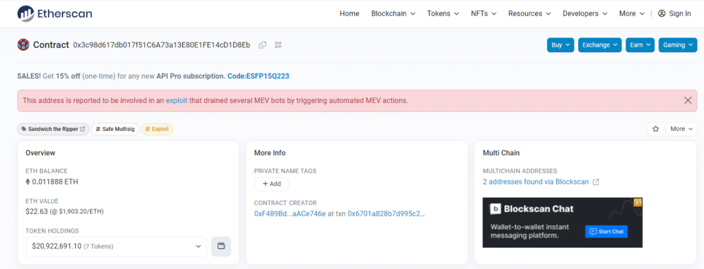 La dirección del hacker que Tether bloqueó.