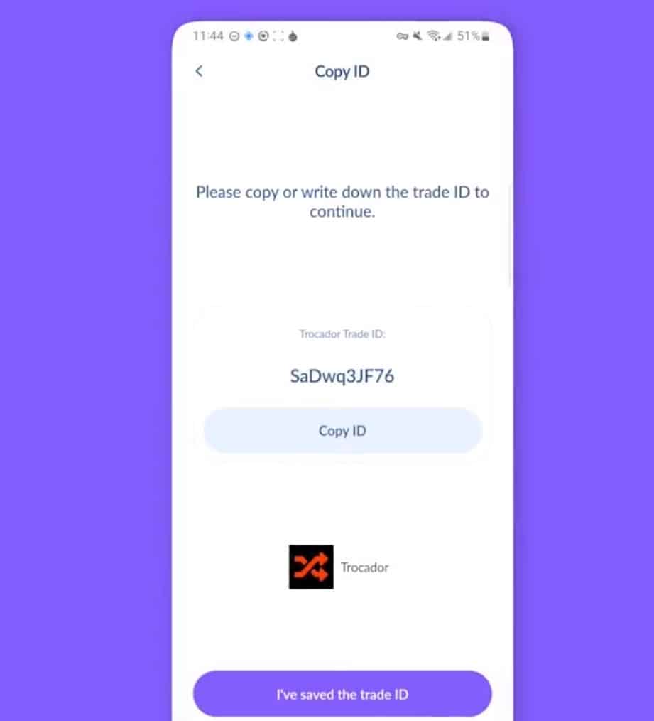 interfaz de aplicación movil para el intercambio de criptomonedas a traves de trocador desde cake wallet