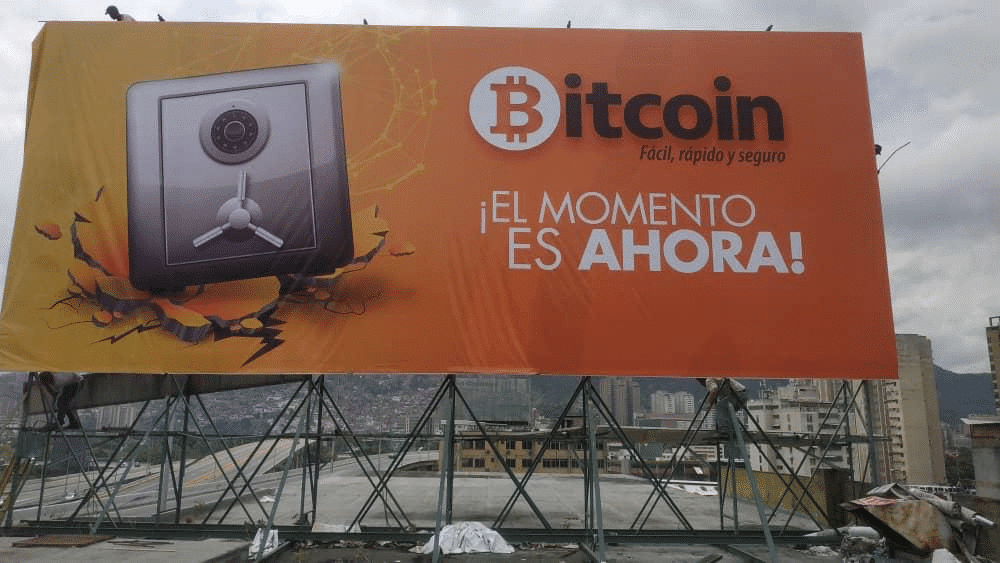 Cartel promoviendo la adopción de bitcoin en Venezuela.