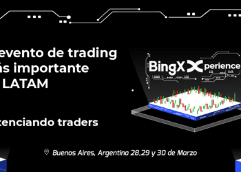Pancarta promocional del evento BingXperience 2023 de BingX en Argentina.