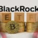 ETF, bitcoin, banderas de Estados Unidos y BlackRock.