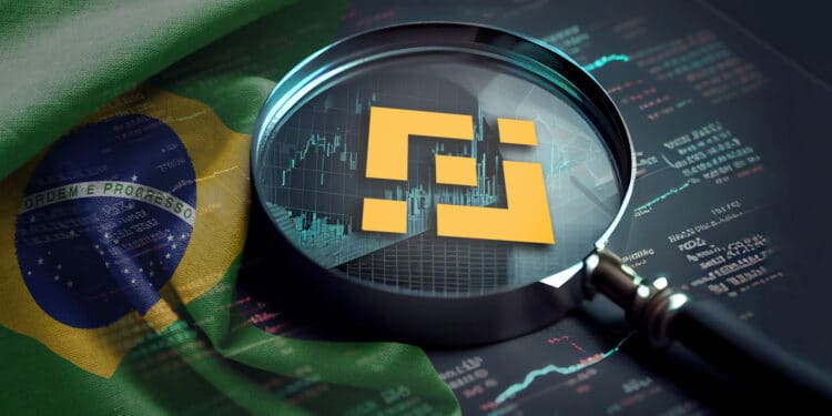 Lupa con exchange Binance y bandera de Brasil.
