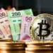Bitcoin y pesos mexicanos.