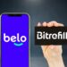 Celular con logo de Belo y gifcard de Bitrefill.