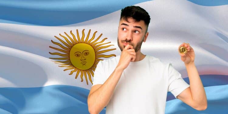Argentino, bitcoin y bandera de Argentina.